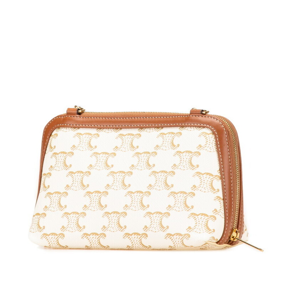 Celine Triomphe Chain Shoulder Bag White Brown Gold Leather - Picture 2 of 10